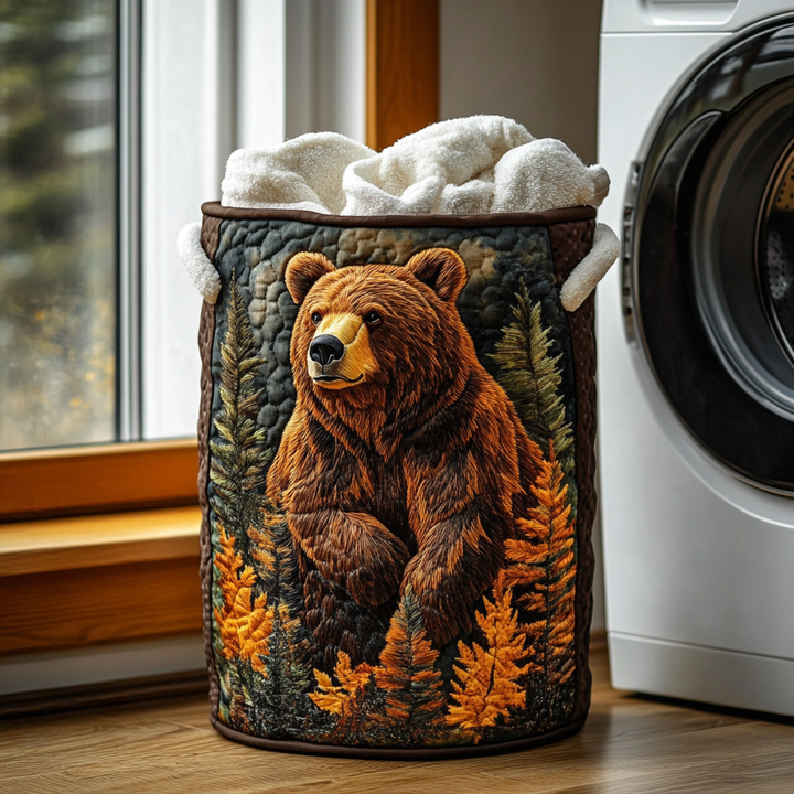 Forest Bear Quilted Laundry Basket