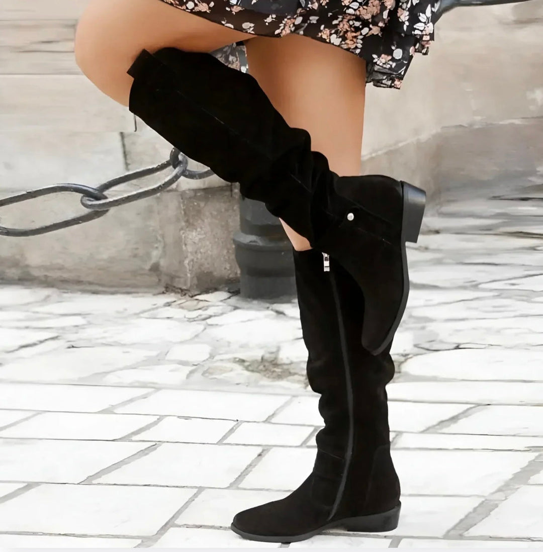 Low Heel Suede Boots
