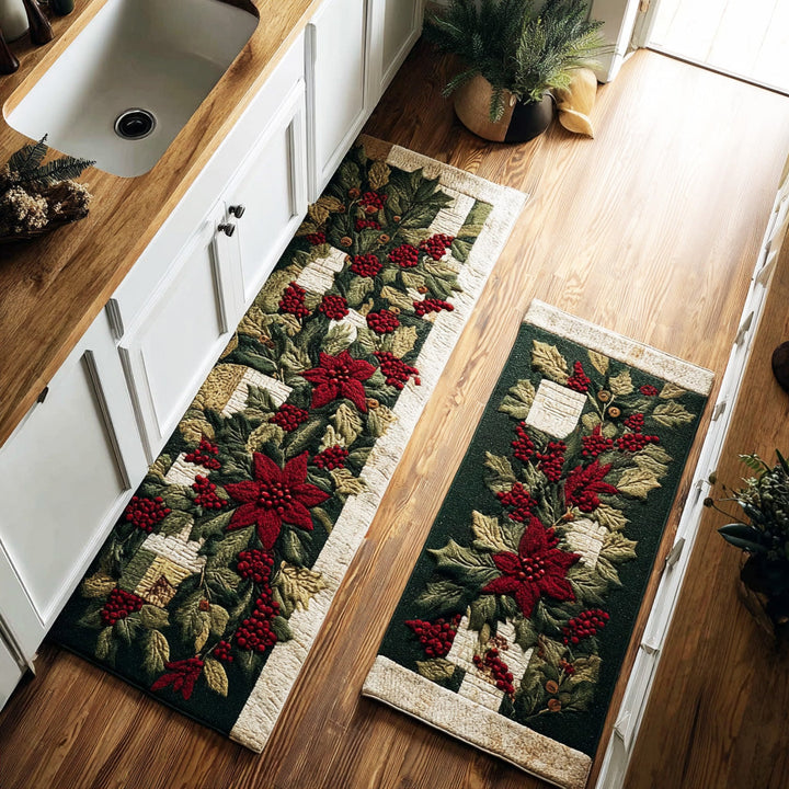 Frosted Red Blossom Kitchen Area Rug