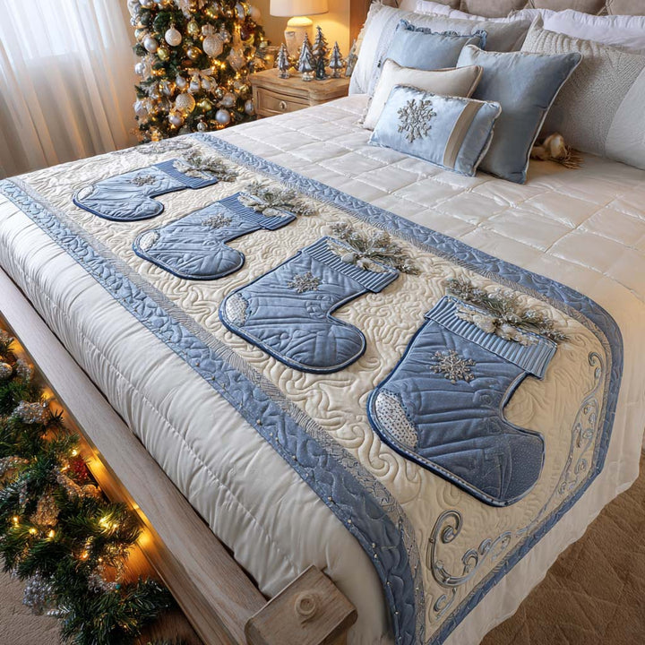Frosted Stockings Quilted Bed Runner