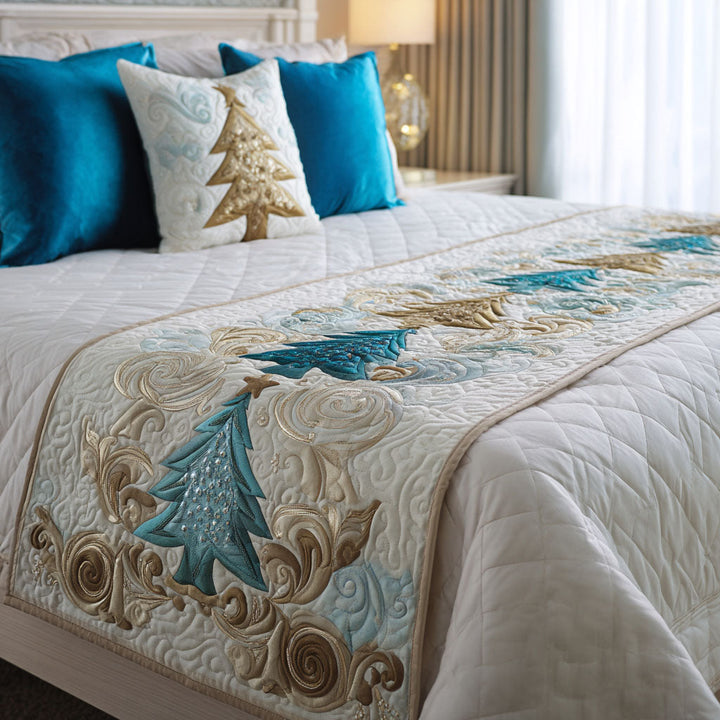 Frosty Evergreen Quilted Bed Runner