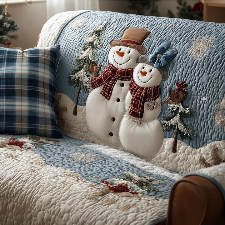 Frosty Lovebirds Quilted Sofa Cover