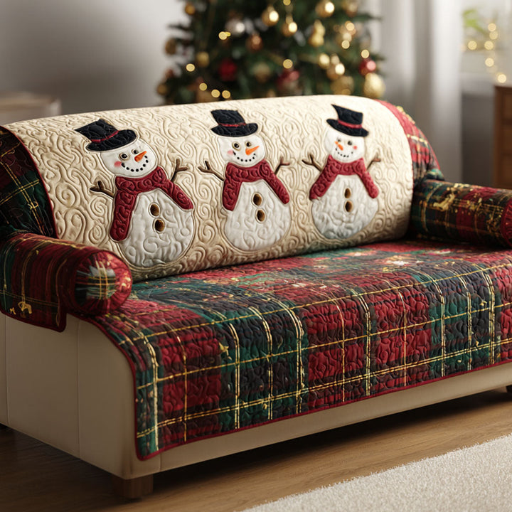 Frosty Plaid Quilted Sofa Cover