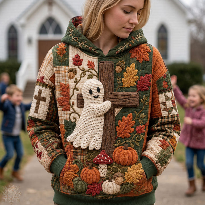 Hoodie with an Autumn and Ghost Motif