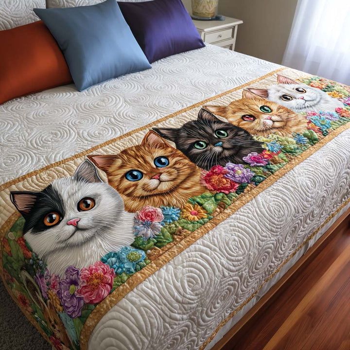 Garden Cats Quilted Bed Runner