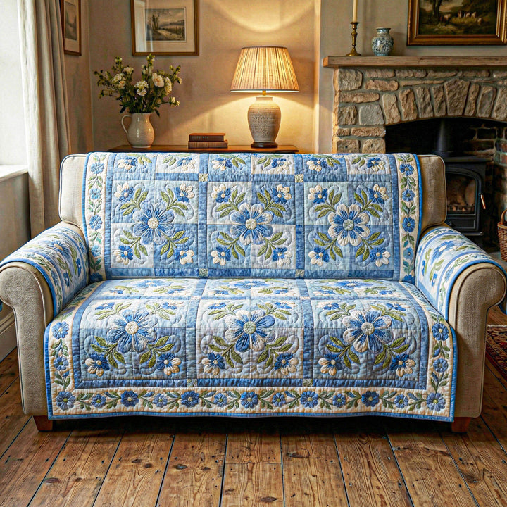 Gentle Blooms Quilted Sofa Cover