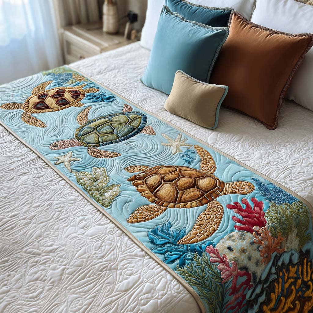 Turtle Quilted Bed Runner