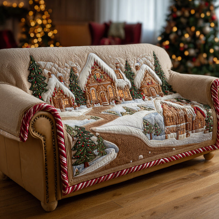 Ginger Christmas Village Quilted Sofa Cover