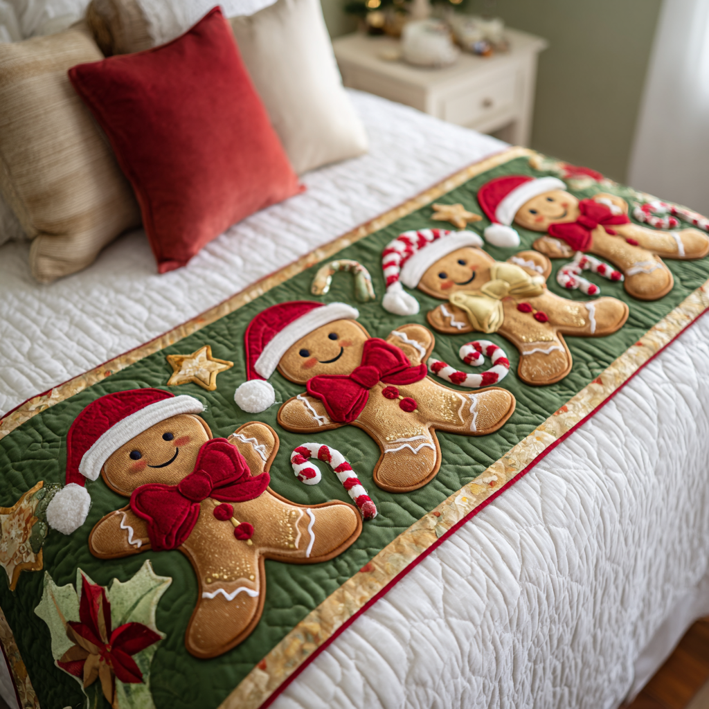 Gingerbread Dreams Quilted Bed Runner