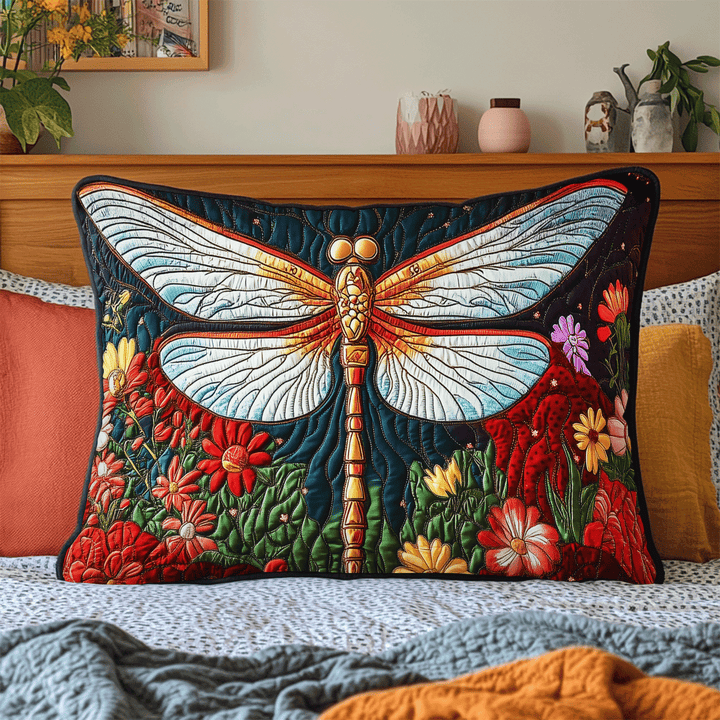 Golden Dragonfly Quilted Bedding Pillow Case