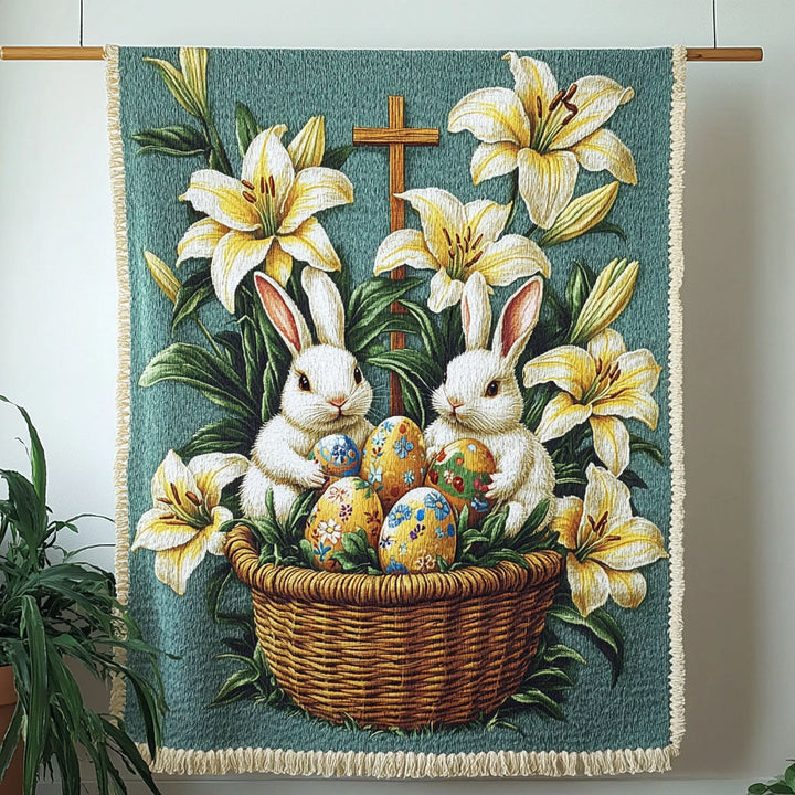 Golden Bloom Easter Scene Woven Sofa Blanket