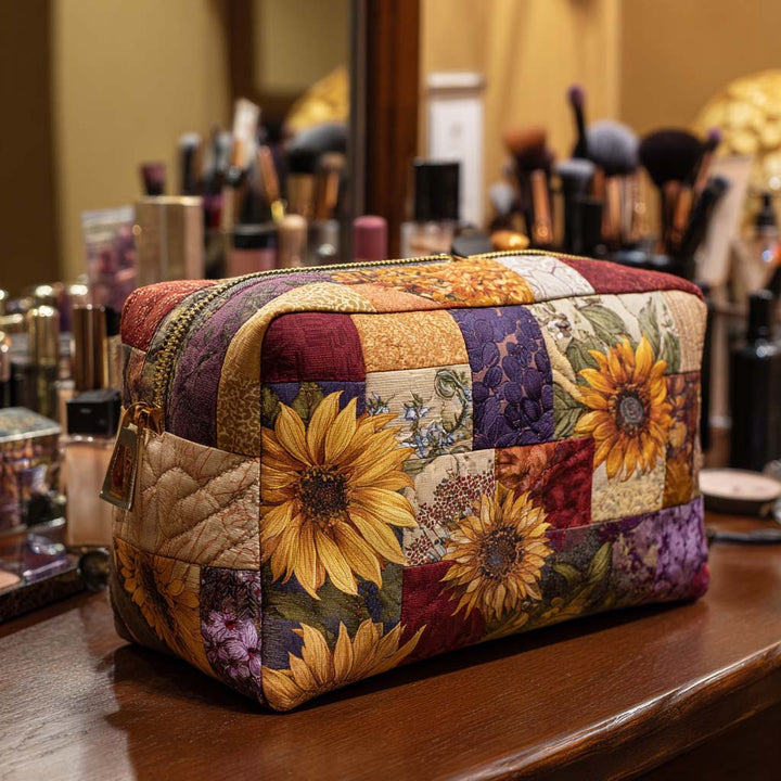 Golden Bloom Quilted Makeup Bag