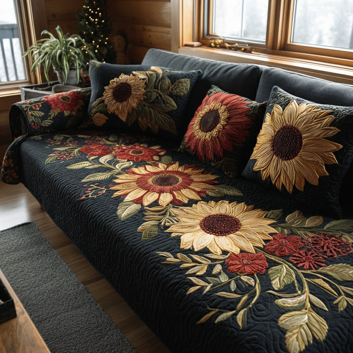 Golden Bloom Quilted Sofa Cover