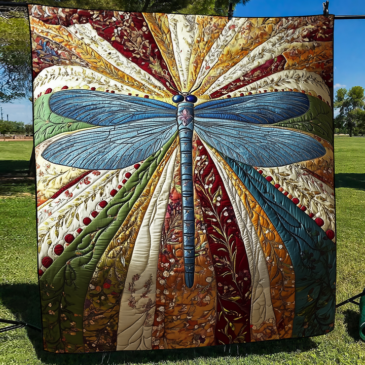 Golden Dragonfly Quilted Blanket