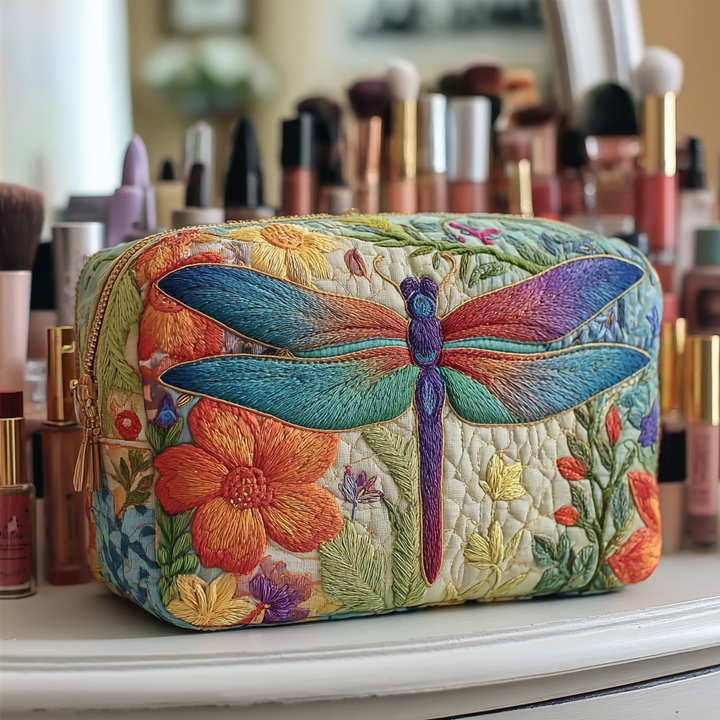 Golden Dragonfly Quilted Makeup Bag