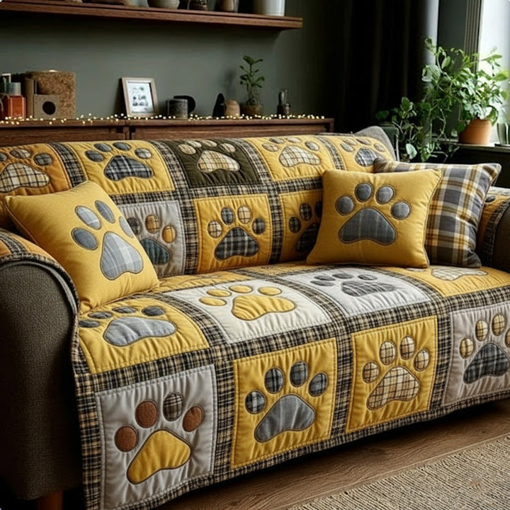 Golden Love Paw Quilted Sofa Cover