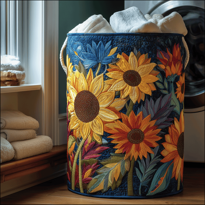 Golden Petal Quilted Laundry Basket