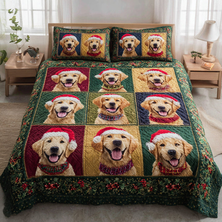 Golden Retriever 3-Piece Quilted Bedding Set