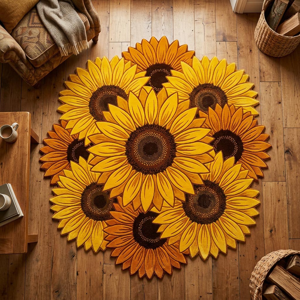 Golden Sunflower Custom Shape Area Rug