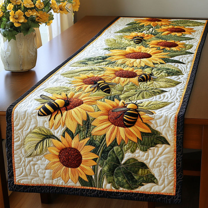 Golden Sunflower Path Quilted Table Runner