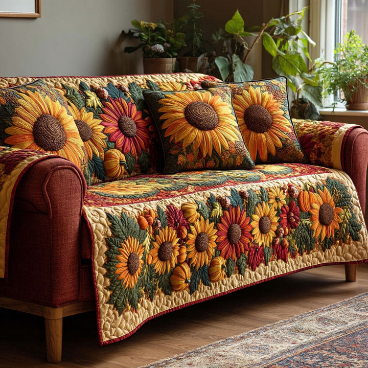 Golden Sunflowers Quilted Sofa Cover