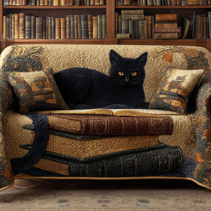 Reading Cat Quilted Sofa Cover
