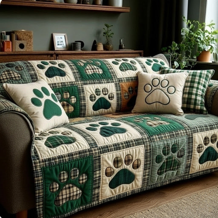 Green Buffalo Love Paw Quilted Sofa Cover