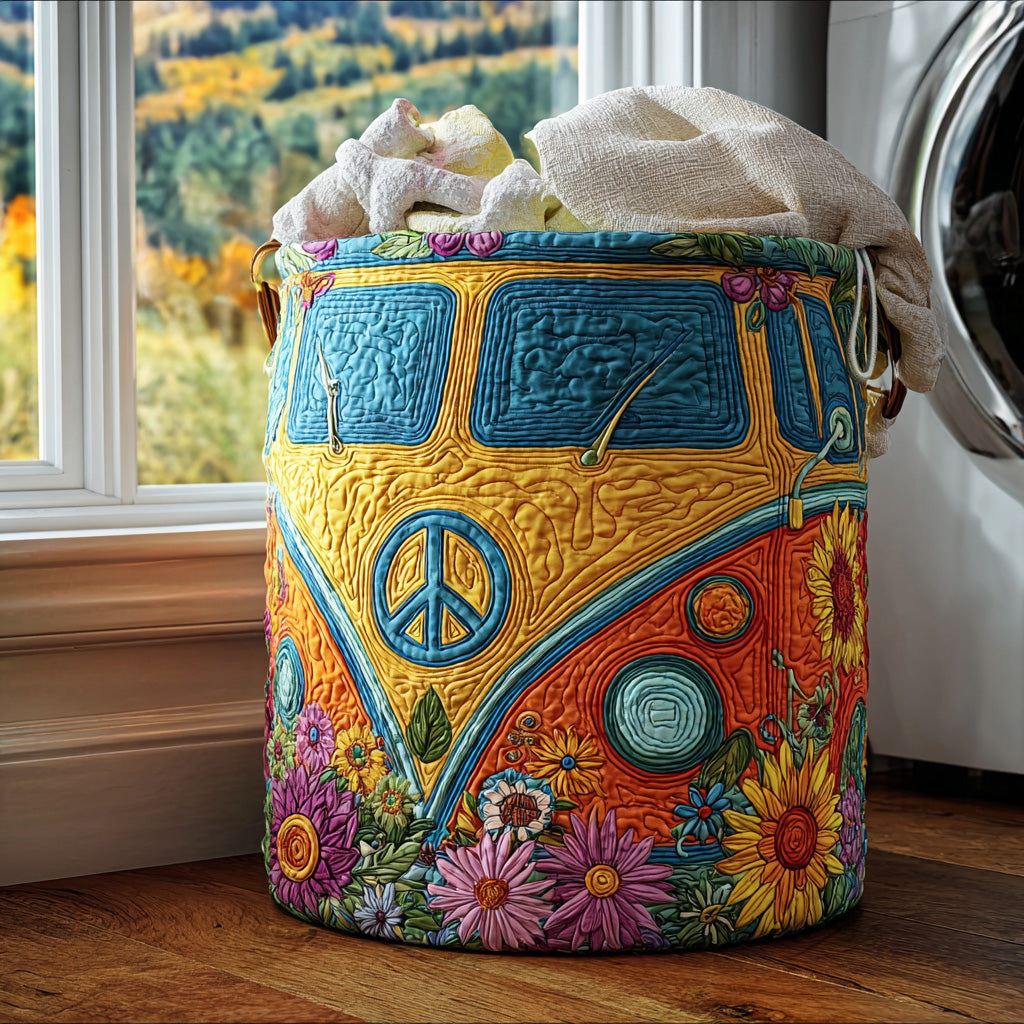 Hippie Van Quilted Laundry Basket
