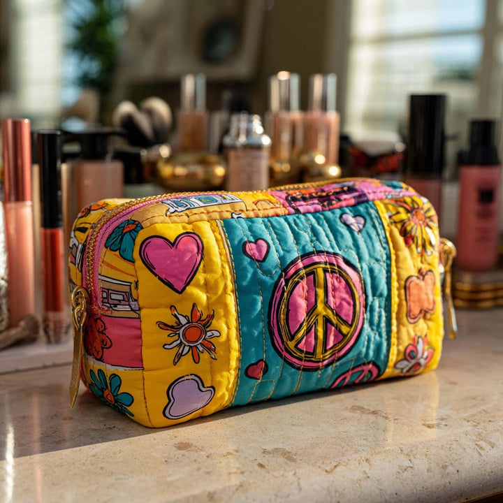 Groovy Patch Love Quilted Makeup Bag