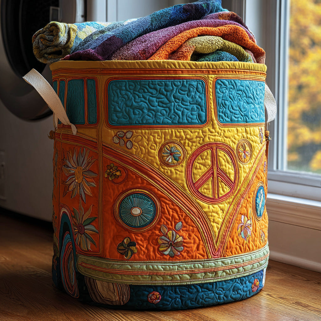 Hippie Van Quilted Laundry Basket