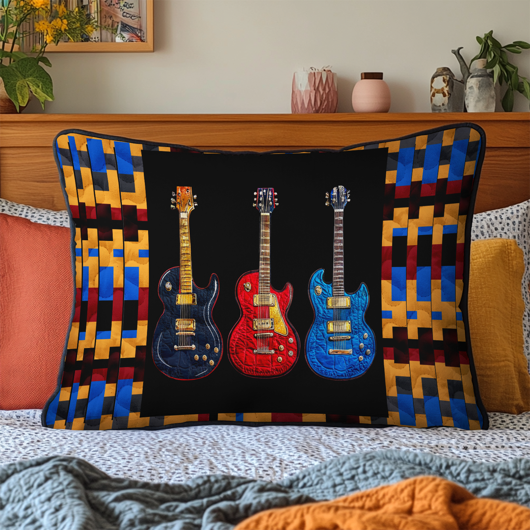 Guitar Grooves Quilted Bedding Pillow Case