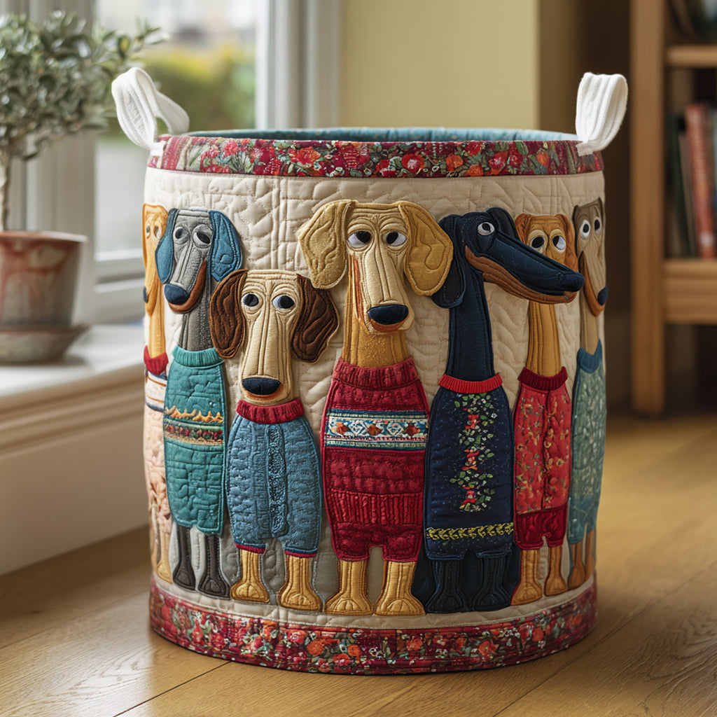 Happy Dachshunds Quilted Laundry Basket