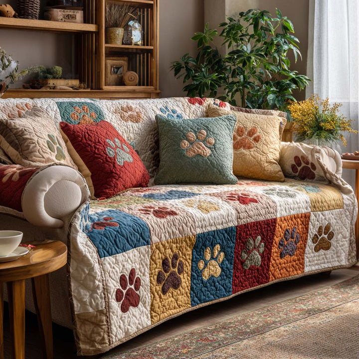 Happy Paw Quilted Sofa Cover