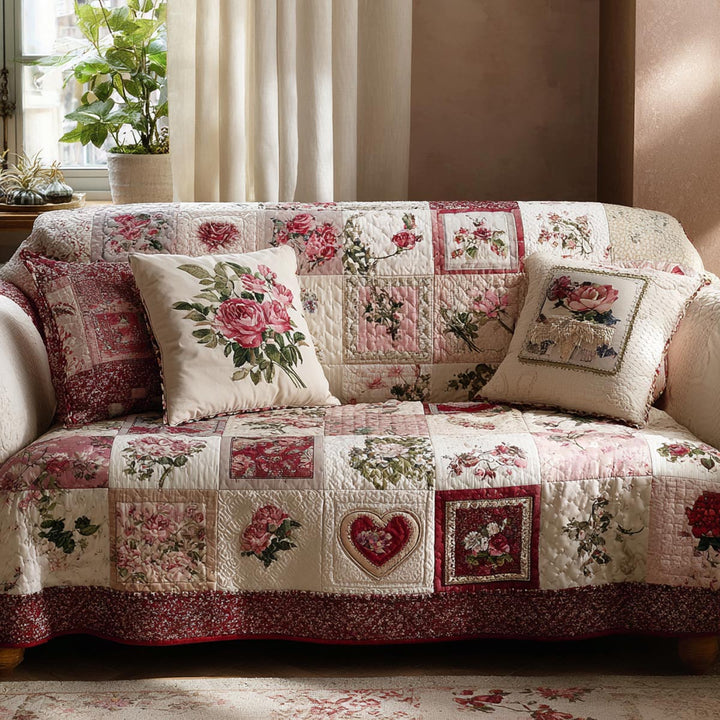 Heart Bloom Quilted Sofa Cover