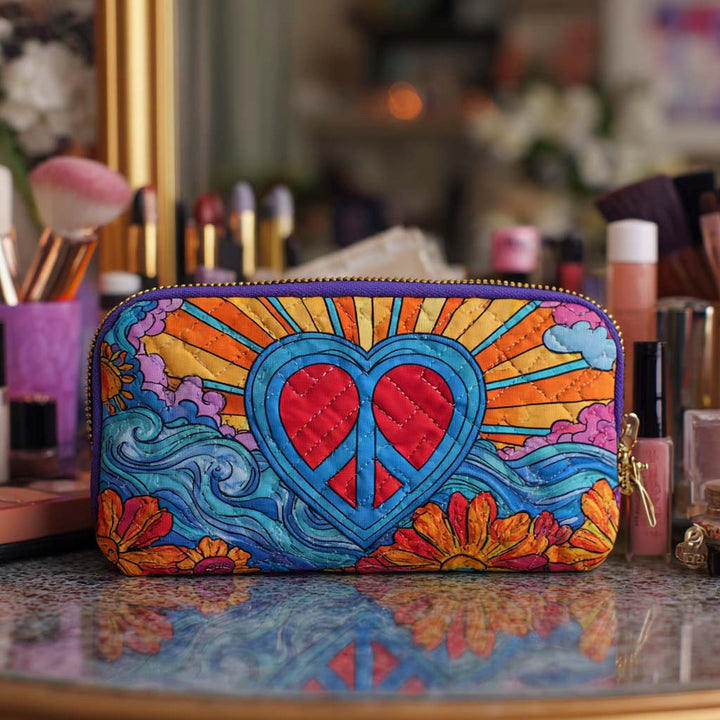 Heart of Peace Quilted Makeup Bag