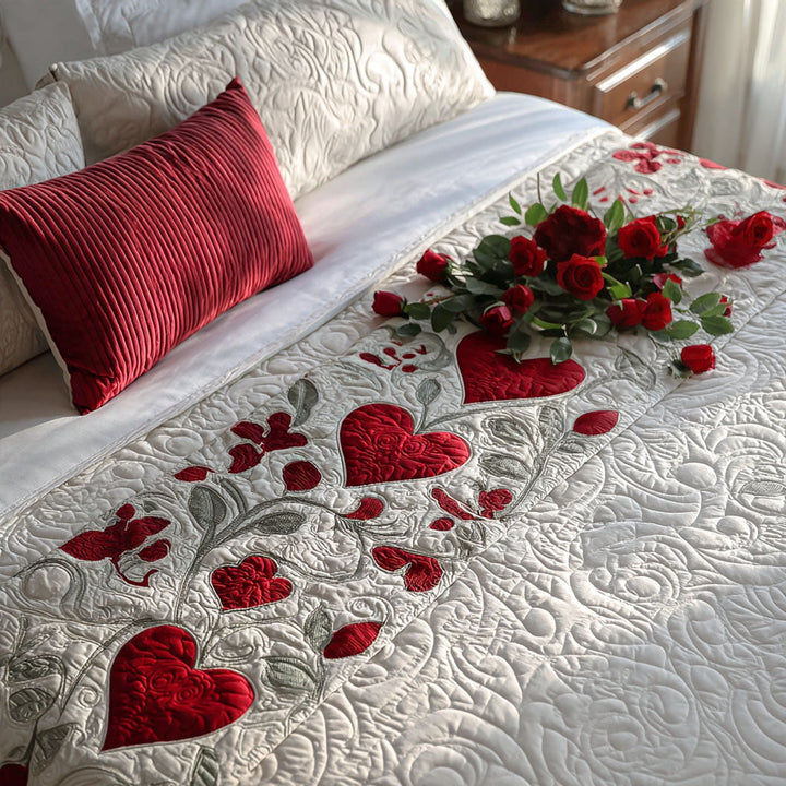 Heirloom Hearts Quilted Bed Runner