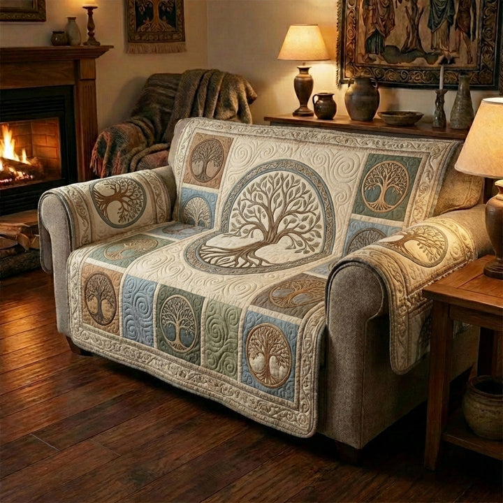 Heritage Tree Stone Quilted Sofa Cover