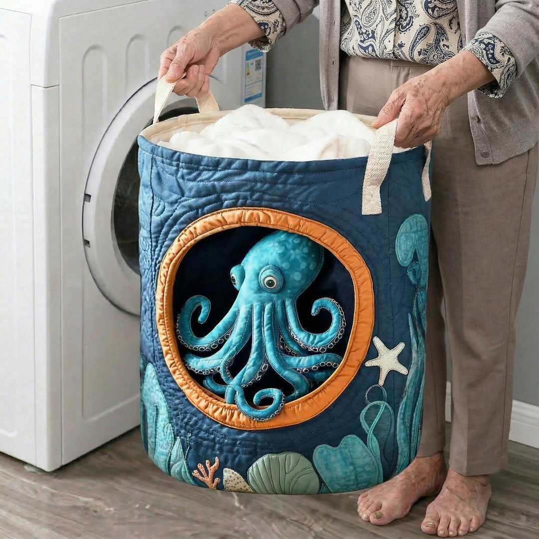 Hidden Octopus Quilted Laundry Basket
