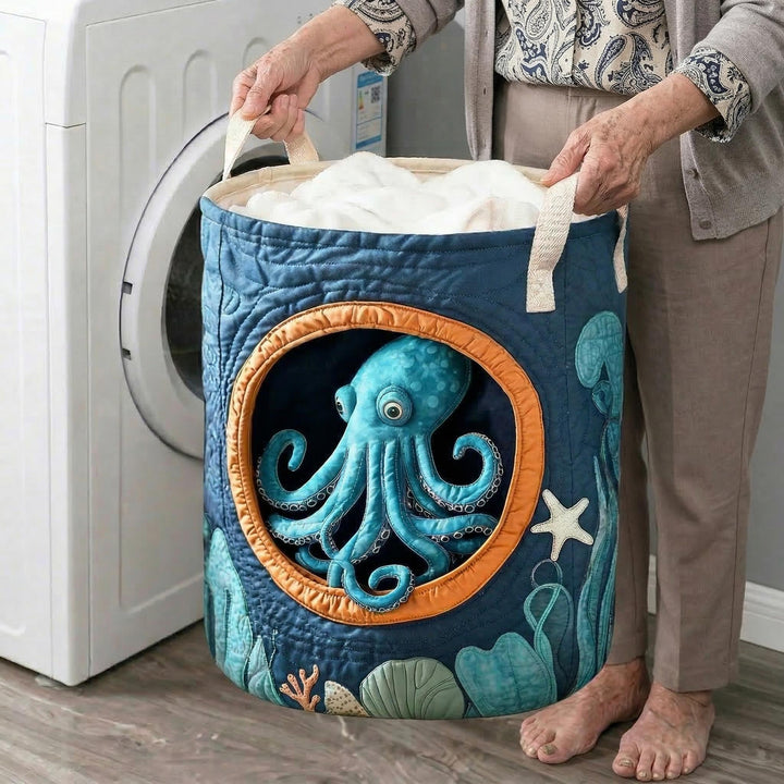 Hidden Octopus Quilted Laundry Basket