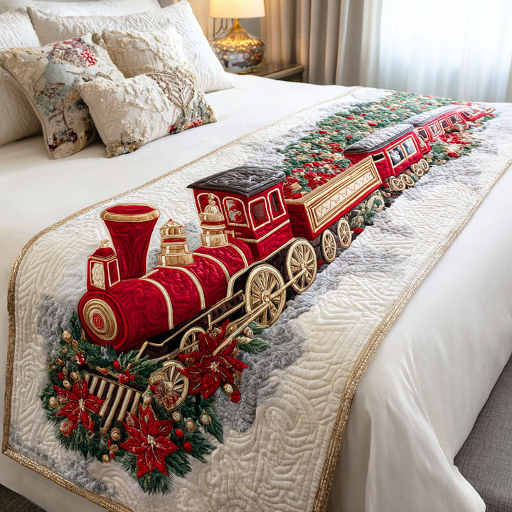 Holiday Steam Engine Quilted Bed Runner
