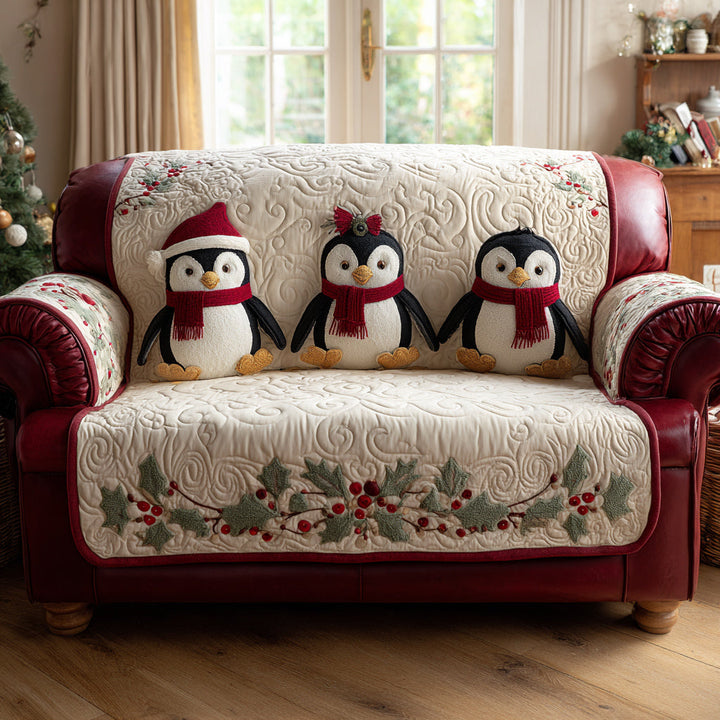 Holiday Penguin Quilted Sofa Cover