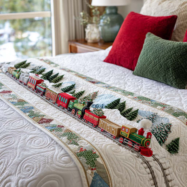 Holiday Train Quilted Bed Runner