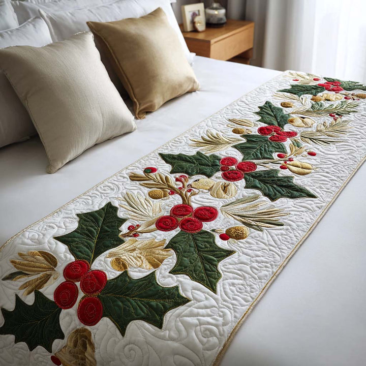 Holly Berries Quilted Bed Runner