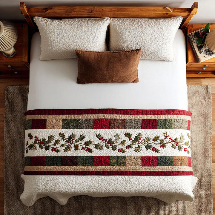 Holly Glow Nights Quilted Bed Runner