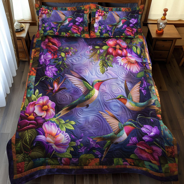 Hummingbird Haven 3-Piece Quilted Bedding Set