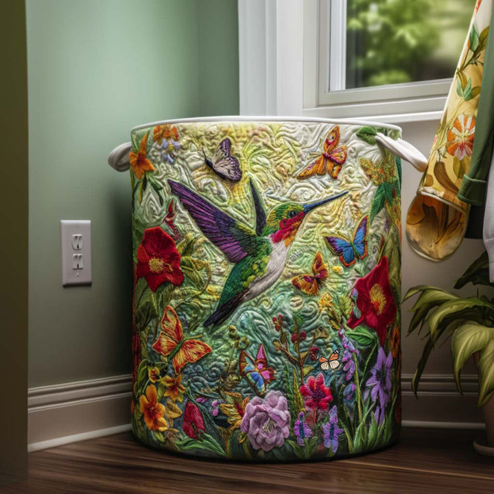 Hummingbird Bliss Quilted Laundry Basket