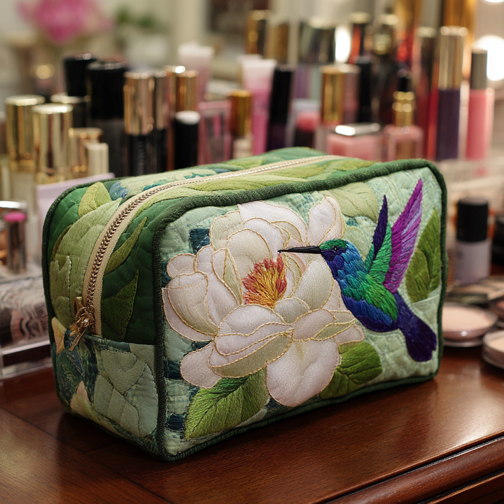Hummingbird Charm Quilted Makeup Bag