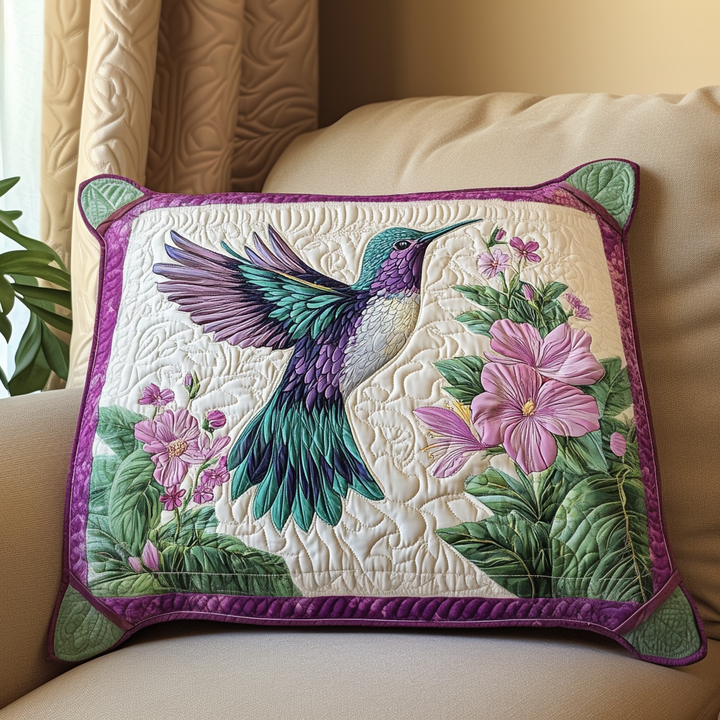 Hummingbird Glow Quilted Bedding Pillow Case