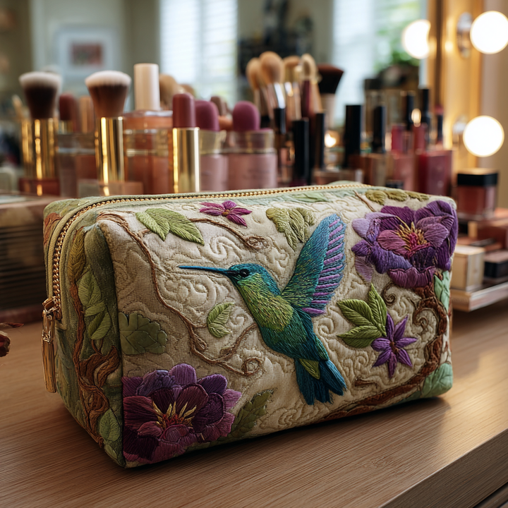 Hummingbird Glow Quilted Makeup Bag