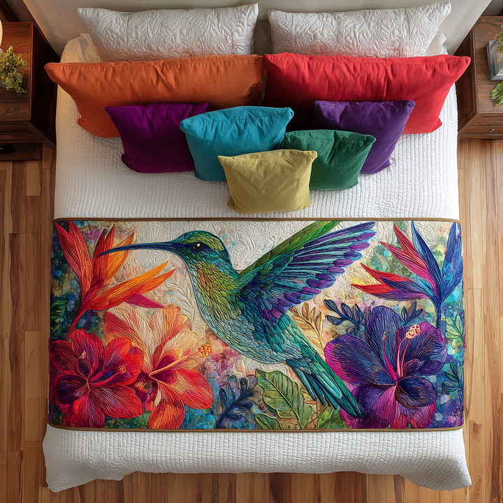 Hummingbird Magic Quilted Bed Runner